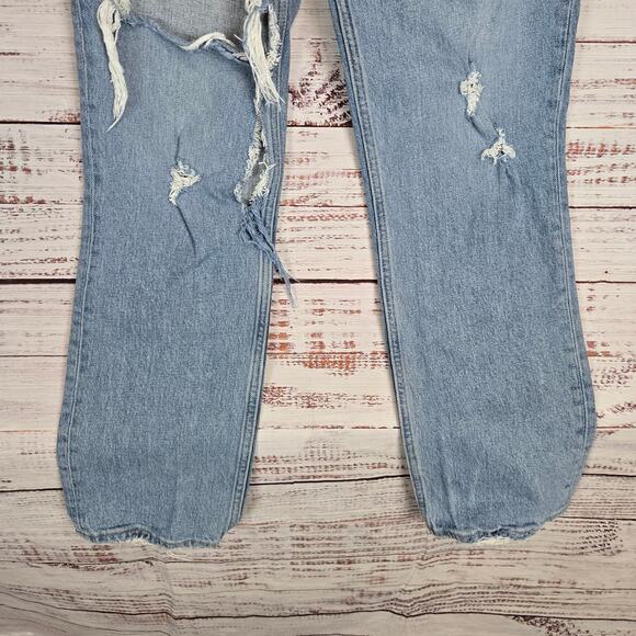 Abercrombie & Fitch 90's Straight High Rise Jeans Sz 24 Busted Knee Grunge Denim - Picture 4 of 15